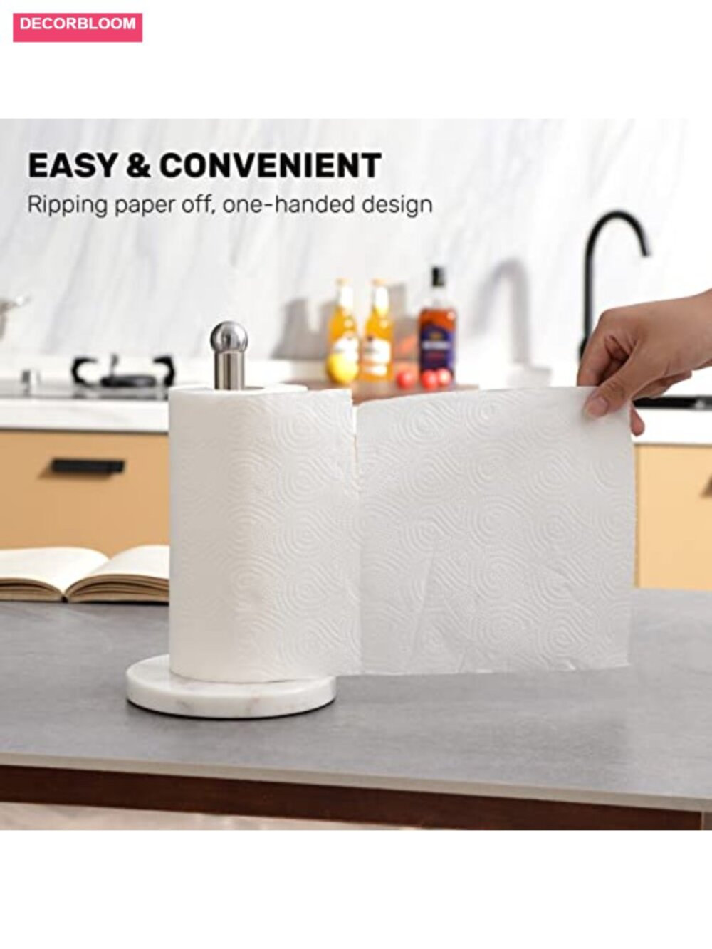 Sturdy Marble Base Paper Towel Holder, Freestanding Countertop, One-Handed - Picture 3 of 6
